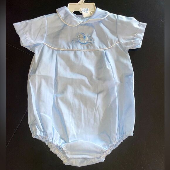 Vintage Alexis infant dressy embroidered romper blue w snaps buttons 6 mos - Picture 1 of 5